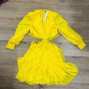 Alice + Olivia Sunbeam Yellow Textured sexy cutout dress